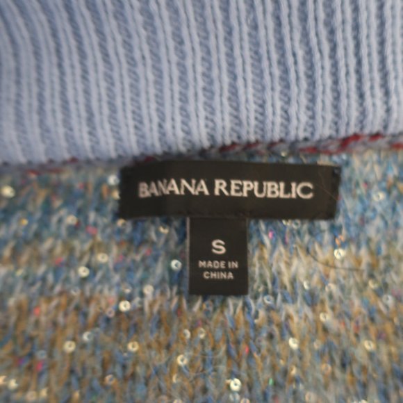 Banana Republic Blue-Multi Color Sequin Sweater Sz S * - Picture 7 of 7